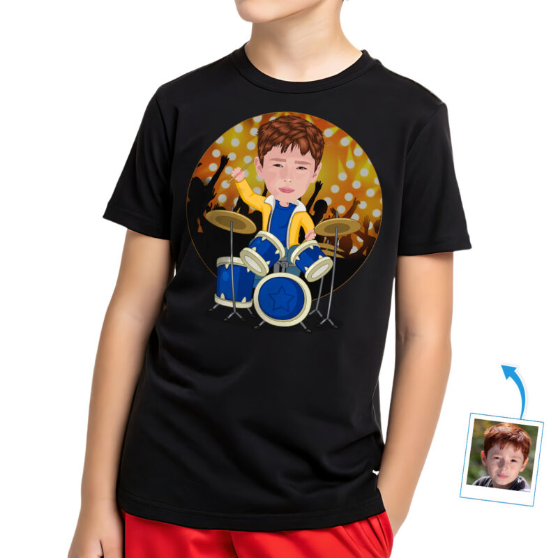 Custom Drummer Boy T-Shirt | Transform Your Photo into Personalized Music Tee Boy's T-shirts www.customywear.com 27