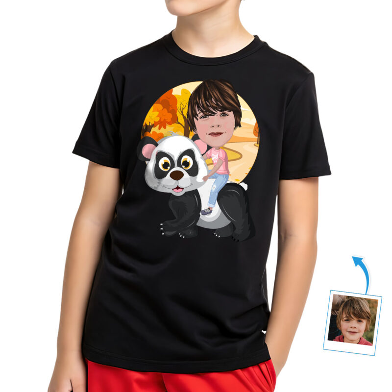 Custom Panda Riding Boy Shirt | Personalized Youth Tee Boy's T-shirts www.customywear.com 27