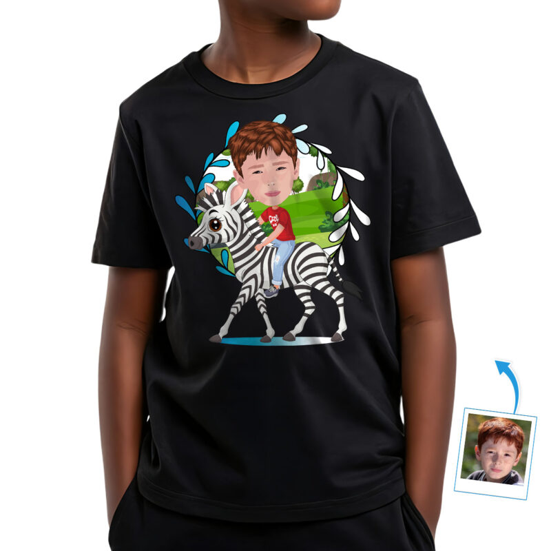 Personalized Youth Zebra Rider T-Shirt | Custom Photo Tee for Adventure Lovers Boy's T-shirts www.customywear.com 27