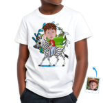 Personalized Youth Zebra Rider T-Shirt | Custom Photo Tee for Adventure Lovers Boy's T-shirts www.customywear.com 30