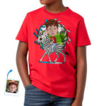 Personalized Youth Zebra Rider T-Shirt | Custom Photo Tee for Adventure Lovers Boy's T-shirts www.customywear.com 32