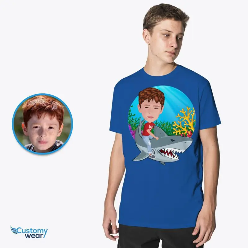 Custom Shark Rider T-Shirt – Personalized Photo Tee for Kids Axtra - ALL vector shirts - male www.customywear.com