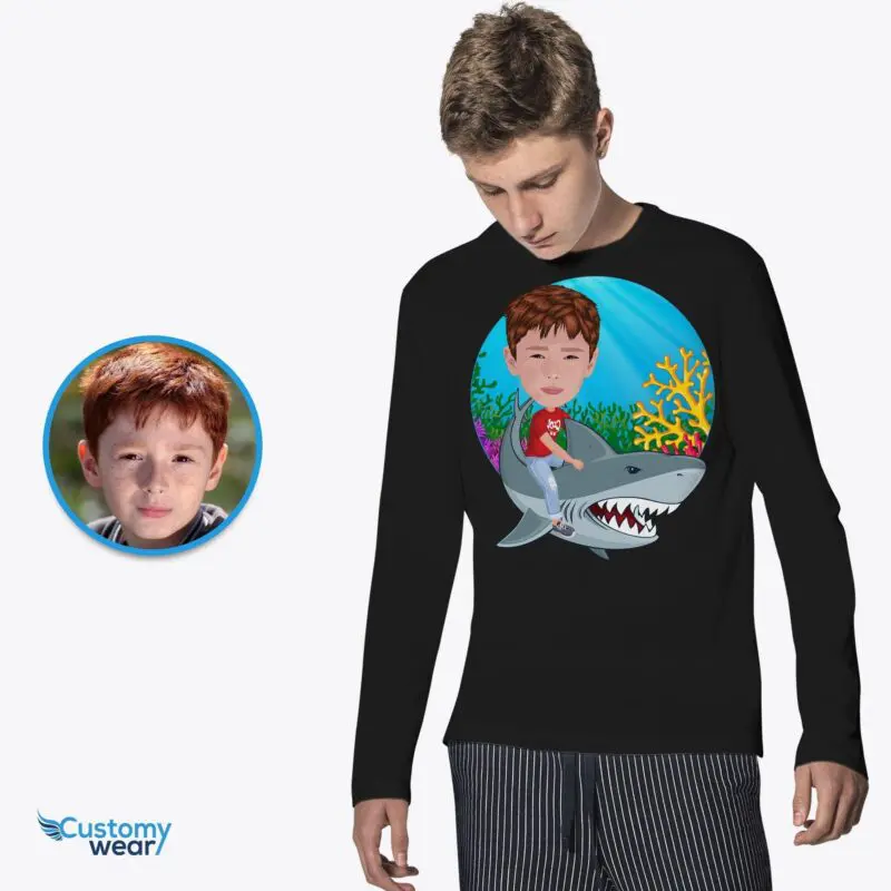 Custom Shark Rider T-Shirt – Personalized Photo Tee for Kids Axtra - ALL vector shirts - male www.customywear.com