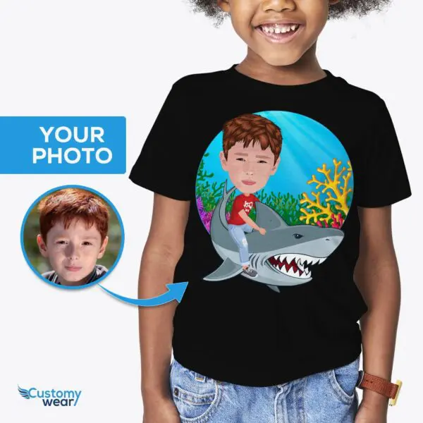 Custom Shark Rider T-Shirt – Personalized Photo Tee for Kids Axtra - ALL vector shirts - male www.customywear.com