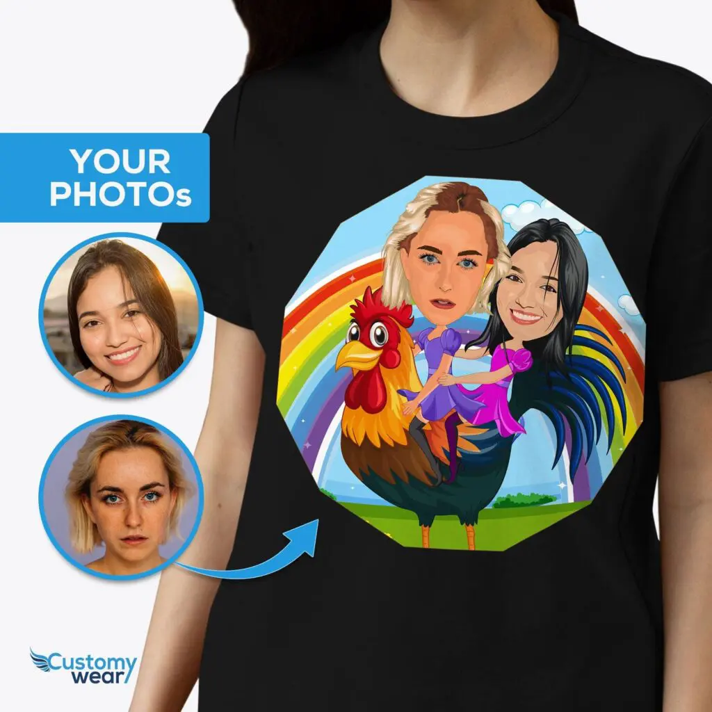 Custom Chicken Rider Lesbian Shirt | Personalized Rainbow Couple Tee Axtra - ALL vector shirts - male www.customywear.com