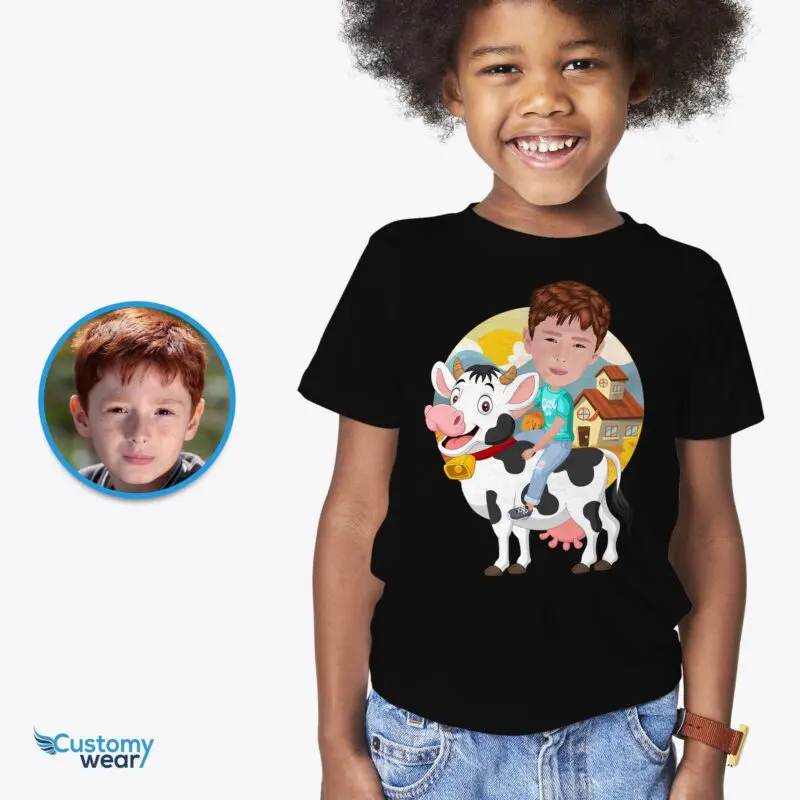 Custom Cow Riding Boy Shirt | Personalized Cowboy Kids Tee Animal Lovers www.customywear.com