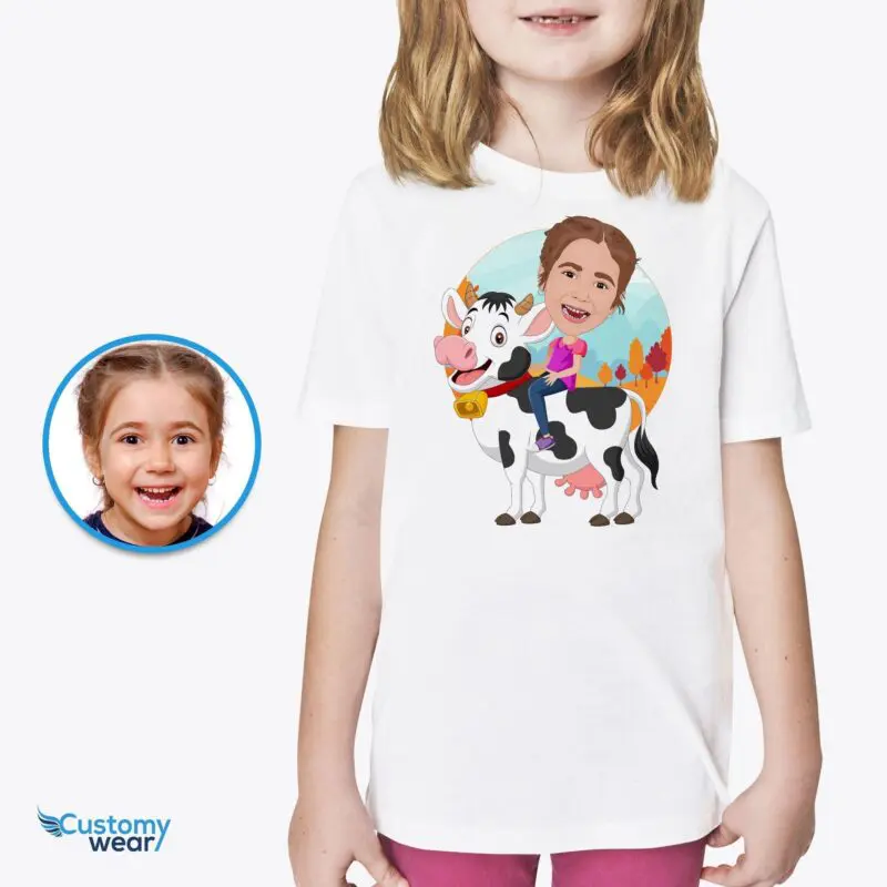 Custom Cow Riding Girl Shirt | Personalized Cowgirl Kids Tee Animal Lovers www.customywear.com