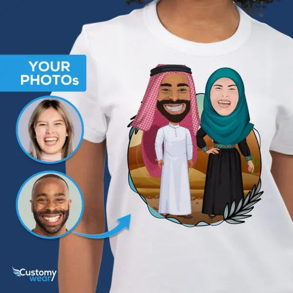 Arabian Anniversary Custom Photo T-Shirt – Personalized Hijab Couple Tee Adult shirts www.customywear.com