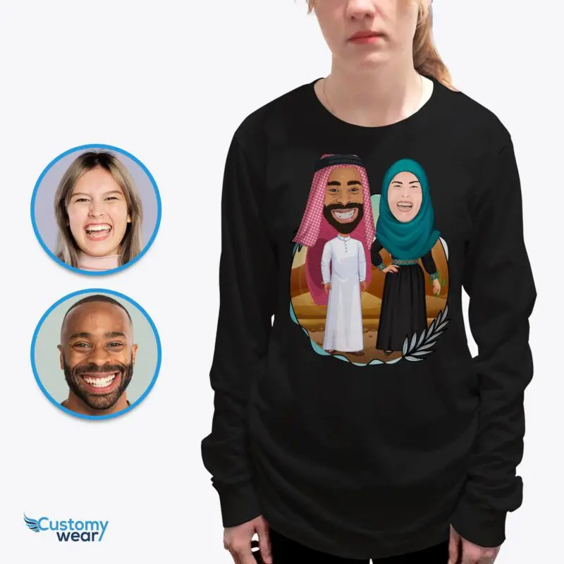 Arabian Anniversary Custom Photo T-Shirt – Personalized Hijab Couple Tee Adult shirts www.customywear.com