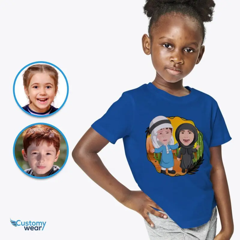 Personalized Arabian Siblings Tee – Custom Kids Traditional T-Shirt Arabic culture T-shirts www.customywear.com