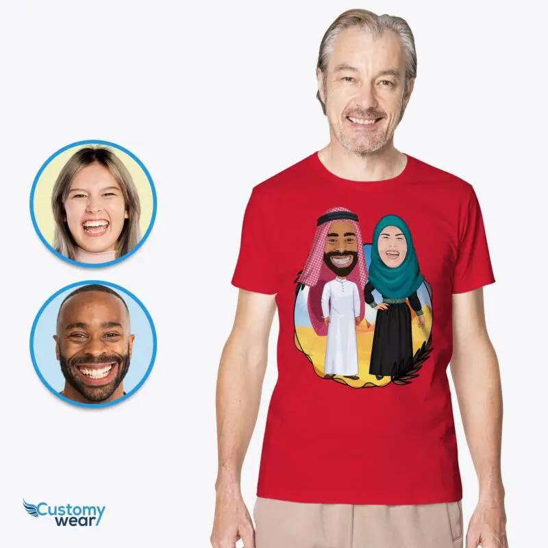 Personalized Arabic Couple T-Shirt – Transform Your Photo into Custom Arab Apparel Arabic culture T-shirts www.customywear.com