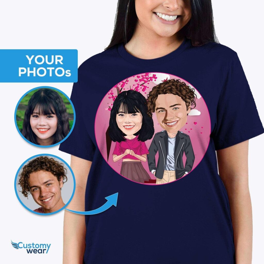 Custom Couples Portrait Tee – Personalized Caricature Vector Art Shirt Adult shirts www.customywear.com