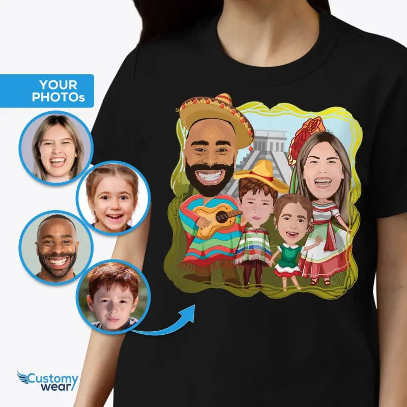 Personalized Mexican Family Portrait Tees | Custom Photo T-shirt Art Adult shirts www.customywear.com