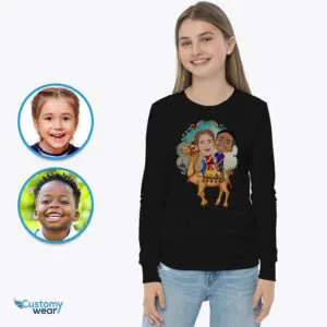 Custom Camel Rider Siblings T-Shirt | Personalized Youth Animal Adventure Tee Axtra - ALL vector shirts - male www.customywear.com