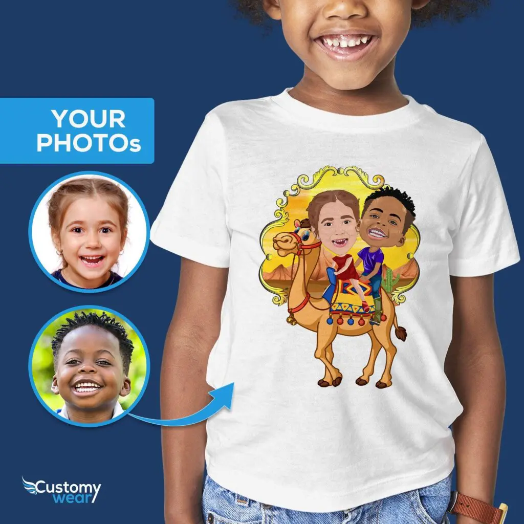 Custom Camel Rider Siblings Youth T-Shirt | Personalized Animal Adventure Tee Axtra - ALL vector shirts - male www.customywear.com