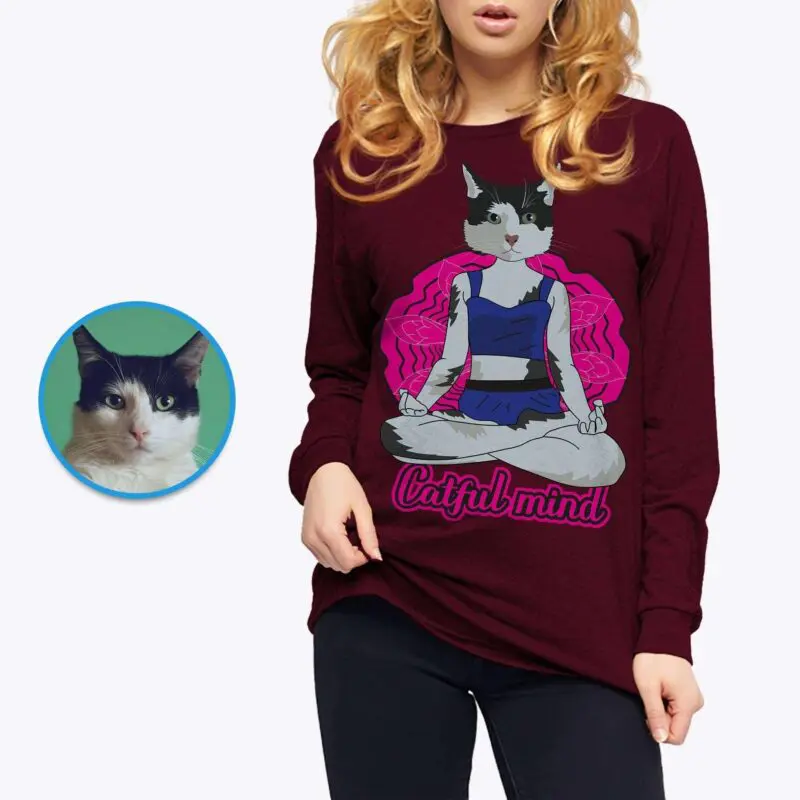 Personalized Yoga Cat T-Shirt – Transform Your Cat’s Photo into Custom Tee Adult shirts www.customywear.com