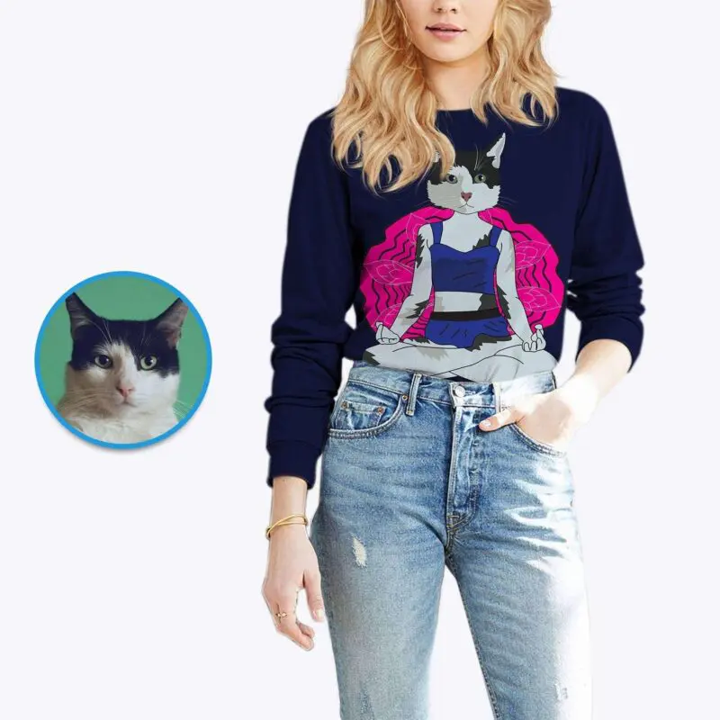 Personalized Yoga Cat T-Shirt – Transform Your Cat’s Photo into Custom Tee Adult shirts www.customywear.com