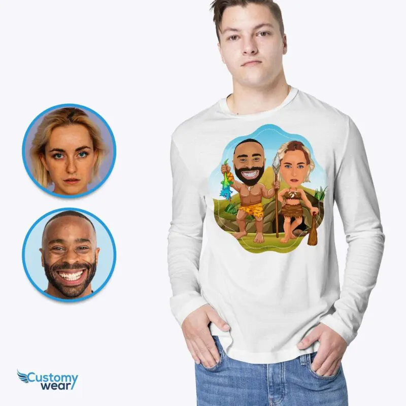 Custom Caveman Couples Shirt – Transform Your Photo into Primitive Matching Tee Adult shirts www.customywear.com