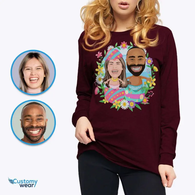 Transform Your Photo into Custom Easter Egg Couple Shirt – Fun Matching Gift Adult shirts www.customywear.com