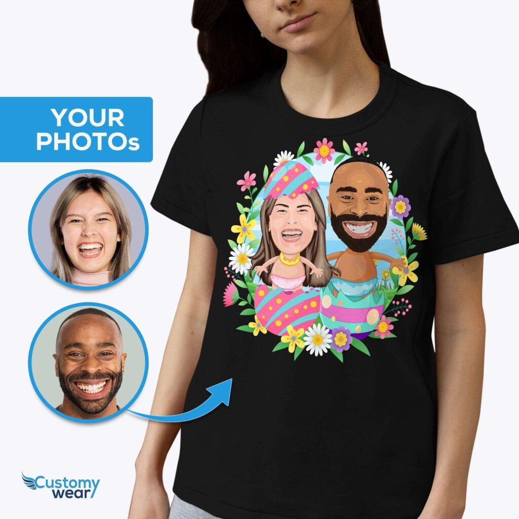 Transform Your Photo into Custom Easter Egg Couple Shirt – Fun Matching Gift Adult shirts www.customywear.com