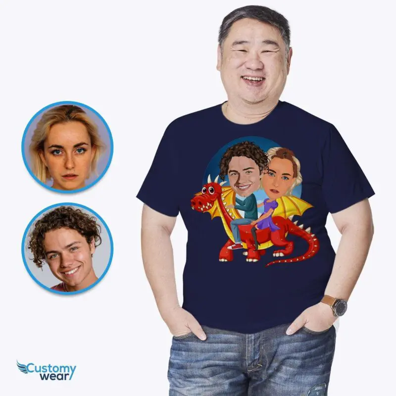 Transform Your Photo into a Custom Dragon Ride Couple T-Shirt Adult shirts www.customywear.com