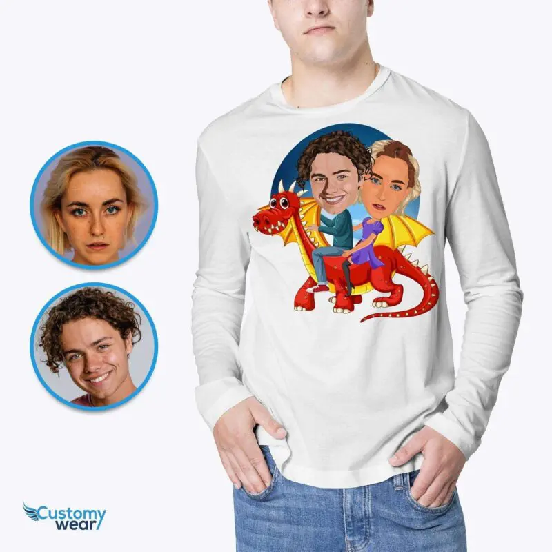 Transform Your Photo into a Custom Dragon Ride Couple T-Shirt Adult shirts www.customywear.com