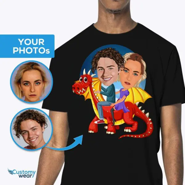 Transform Your Photo into a Custom Dragon Ride Couple T-Shirt Adult shirts www.customywear.com