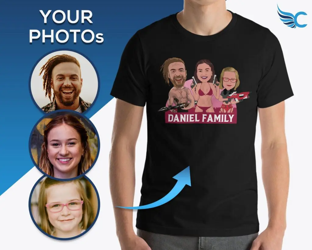 Custom Family Gun and Rocket Launcher T-Shirt – Transform Your Photo into Unique Personalized Tee Adult shirts www.customywear.com