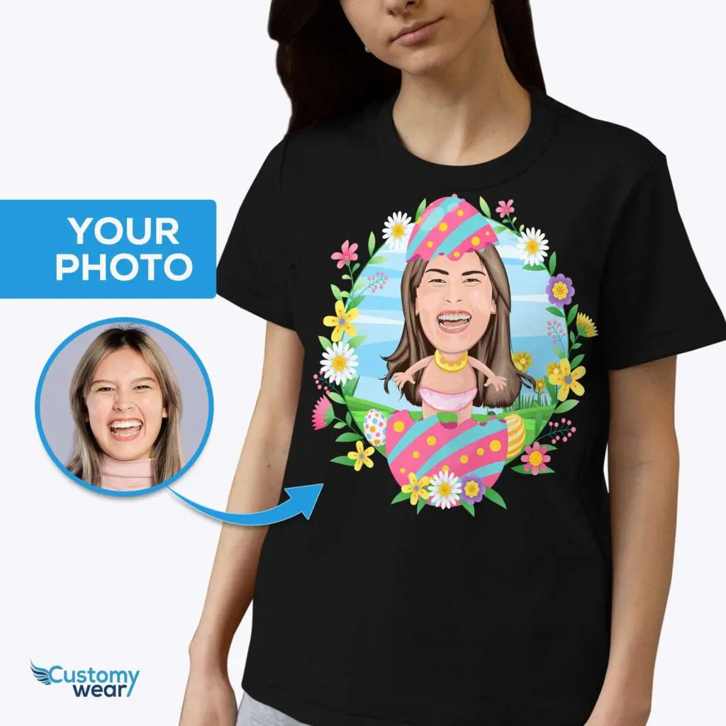 Personalized Easter Egg Portrait T-Shirt – Transform Your Photo into Custom Funny Tee Adult shirts www.customywear.com