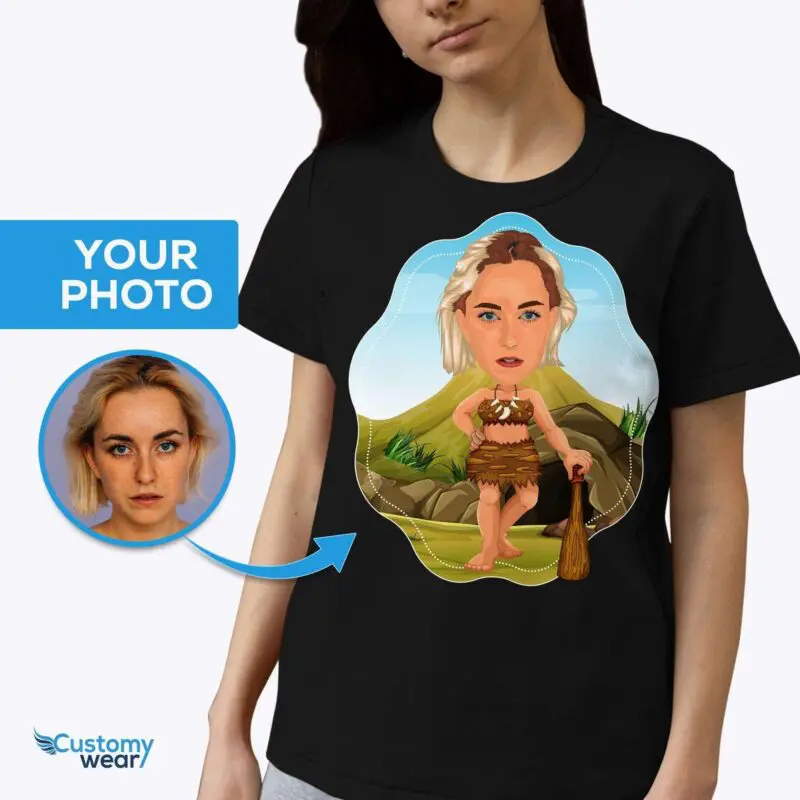 Personalized Caveman Portrait T-Shirt – Transform Your Photo into Custom Funny Tee Adult shirts www.customywear.com