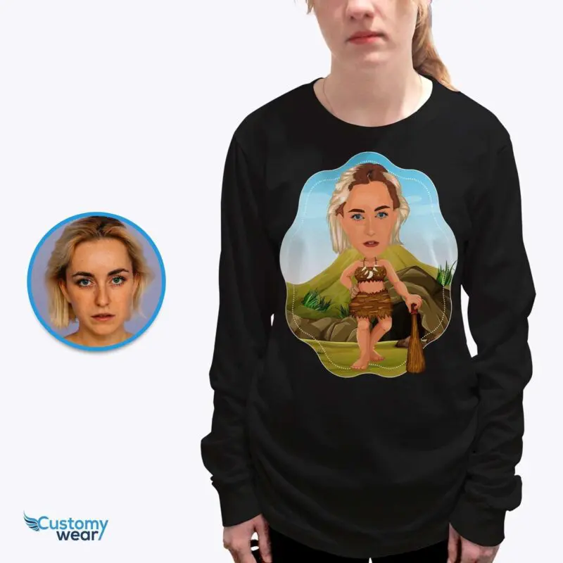 Personalized Caveman Portrait T-Shirt – Transform Your Photo into Custom Funny Tee Adult shirts www.customywear.com