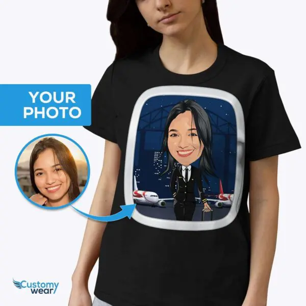 Personalized Pilot Portrait T-Shirt – Transform Your Photo into Custom Aviation Tee Adult shirts www.customywear.com