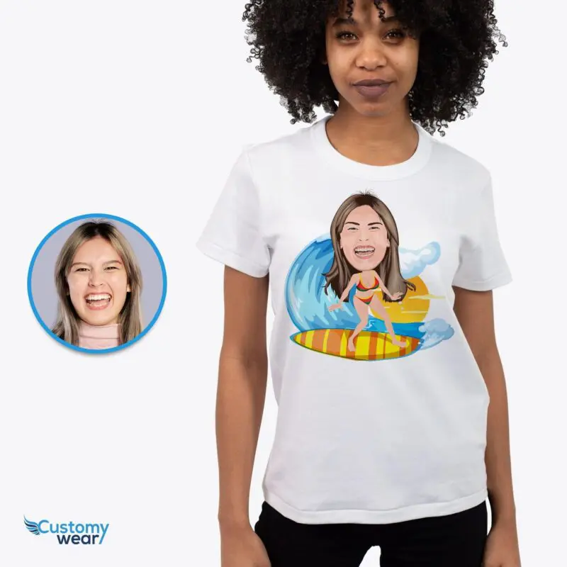 Personalized Surfing Adventure T-Shirt – Transform Your Photo into Custom Wave Rider Tee Adult shirts www.customywear.com