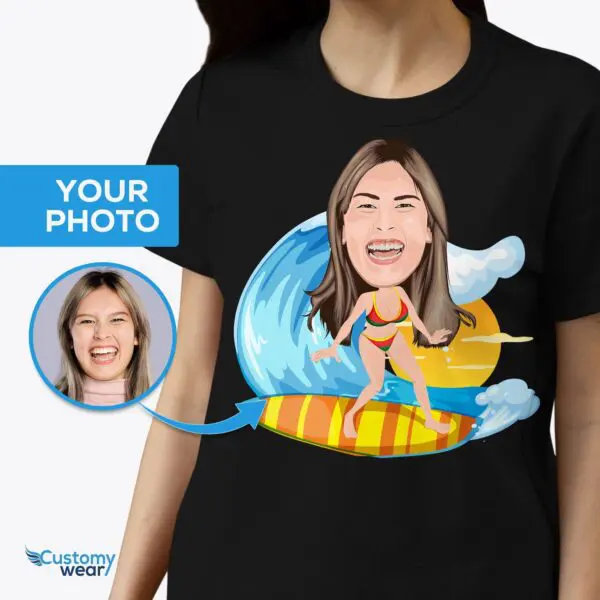 Personalized Surfing Adventure T-Shirt – Transform Your Photo into Custom Wave Rider Tee Adult shirts www.customywear.com