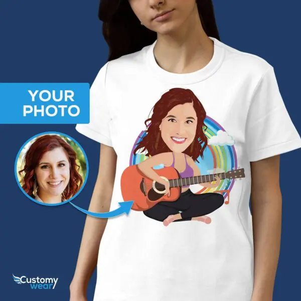 Personalized Guitar Portrait T-Shirt – Transform Your Photo into Custom Music Tee Adult shirts www.customywear.com