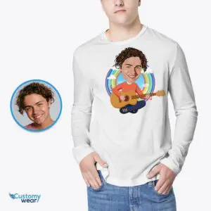 Custom Guitar Player Portrait T-Shirt – Transform Your Photo into Personalized Music Tee Adult shirts www.customywear.com