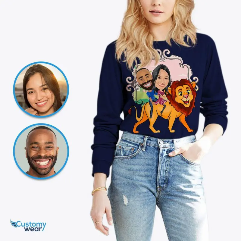 Personalized Lion Couples Adventure Shirts: Transform Photos into Custom Animal Tees Adult shirts www.customywear.com