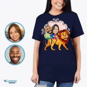 Personalized Lion Couples Adventure Shirts: Transform Photos into Custom Animal Tees Adult shirts www.customywear.com