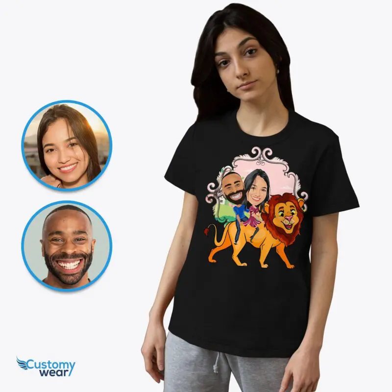 Personalized Lion Couples Adventure Shirts: Transform Photos into Custom Animal Tees Adult shirts www.customywear.com