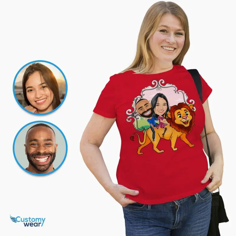 Personalized Lion Couples Adventure Shirts: Transform Photos into Custom Animal Tees Adult shirts www.customywear.com