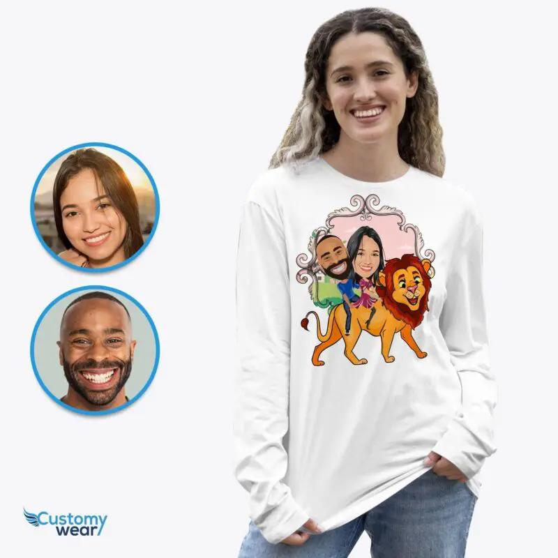 Personalized Lion Couples Adventure Shirts: Transform Photos into Custom Animal Tees Adult shirts www.customywear.com