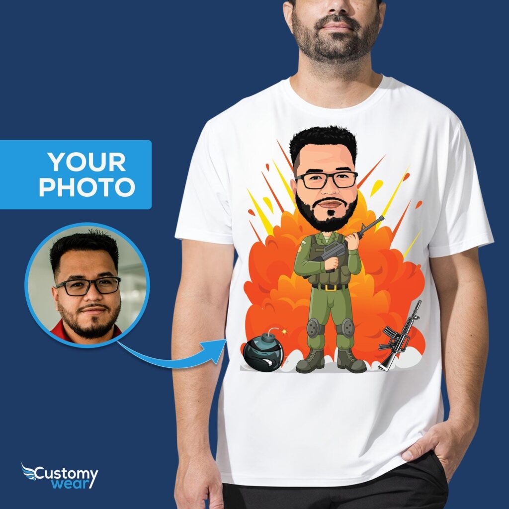 Transform Your Photo into a Custom Male Army Soldier Tee – Personalized Military T-Shirt Adult shirts www.customywear.com