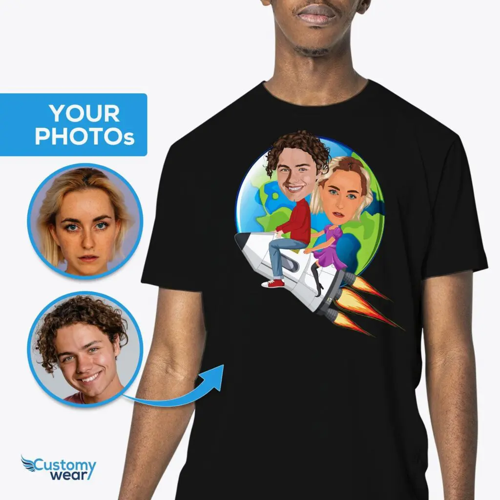 Embark on a Custom Rocket Ride – Personalized Couples’ Adventure to an Alien Planet Adult shirts www.customywear.com