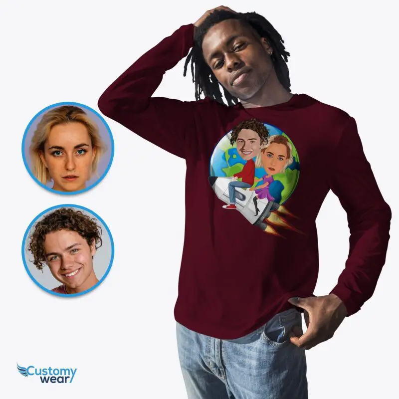 Embark on a Custom Rocket Ride – Personalized Couples’ Adventure to an Alien Planet Adult shirts www.customywear.com