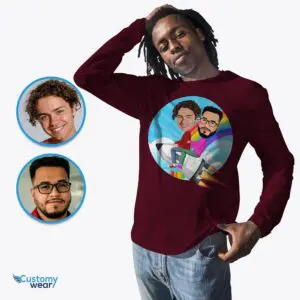 Embark on Fun Together – Personalized Rocket Couple Shirt – A Playful Rainbow Tee Axtra - ALL vector shirts - male www.customywear.com