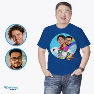 Embark on Fun Together – Personalized Rocket Couple Shirt – A Playful Rainbow Tee Axtra - ALL vector shirts - male www.customywear.com