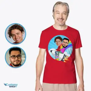 Embark on Fun Together – Personalized Rocket Couple Shirt – A Playful Rainbow Tee Axtra - ALL vector shirts - male www.customywear.com