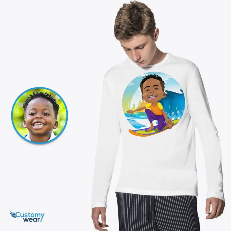 Personalized Surfing Boy Shirt – Turn Your Photo into a Custom Ocean Wave Tee Axtra - Surfing tees www.customywear.com