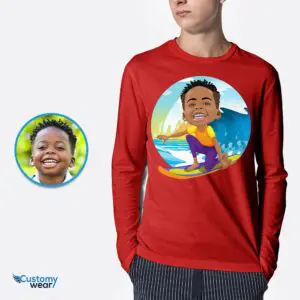 Personalized Surfing Boy Shirt – Turn Your Photo into a Custom Ocean Wave Tee Axtra - Surfing tees www.customywear.com