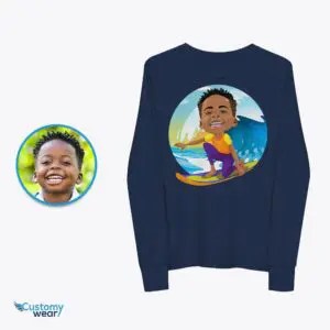 Personalized Surfing Boy Shirt – Turn Your Photo into a Custom Ocean Wave Tee Axtra - Surfing tees www.customywear.com